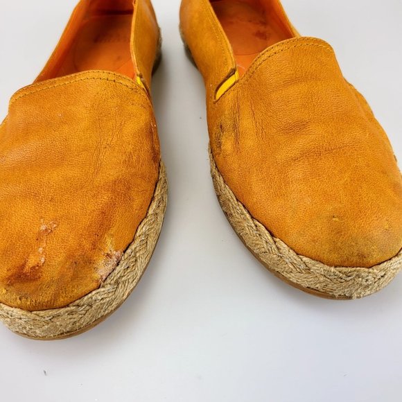 STUART WEITZMAN Orange Espadrille Slip-on Flats 8 Beige Suede Leather Sneakers - Picture 5 of 14